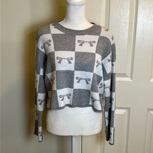 Sincerely Jules Checkered Bow Print Semi-Cropped Sweater